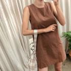 Set: Sleeveless Mini Shift Dress + Drawcord Plaid Shopper Bag