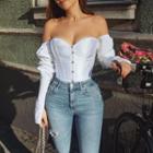 Off Shoulder Long Sleeve Paneled Corset Top