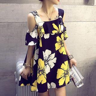Floral Print Open Shoulder Minidress
