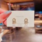 Rhinestone Faux Pearl Dangle Earring A082 - 1 Pair - Gold - One Size