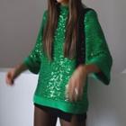 Long-sleeve Sequined Plain Top