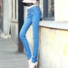 High-waist Distressed Skinny Jeans