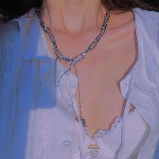 Disc Pendant Stainless Steel Layered Necklace Silver - One Size