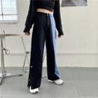 High-waist Two-tone Panel Straight-cut Jeans