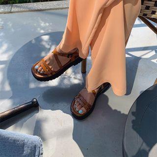 Strappy Lug-sole Croc-grain Sandals