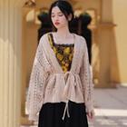 Pointelle Knit Cardigan Light Pink - One Size