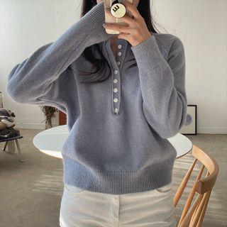 Button-placket Raglan Sweater