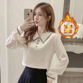 Long-sleeve Contrast Trim Plain Top