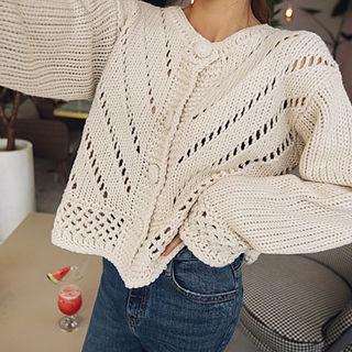 Chunky Pointelle-knit Cardigan
