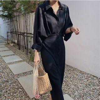 Long-sleeve Slit Maxi Shirt Dress