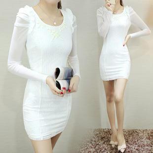 Long-sleeve Lace Trim Sheath Dress