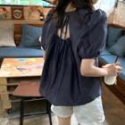 Puff-sleeve Open-back Sheer Blouse