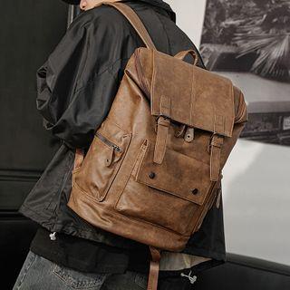 Faux Leather Backpack Khaki - One Size