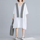 Mock Two-piece Elbow-sleeve T-shirt Dress White - One Size