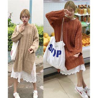 Strappy Midi Lace Dress / Rib Knit Long Sweater