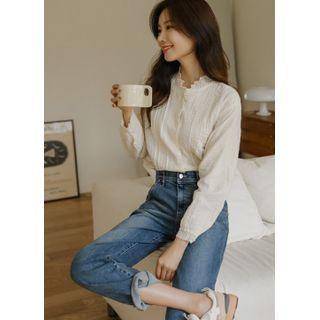 Pintuck Lace-trim Blouse Light Beige - One Size