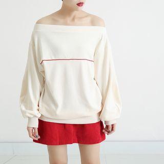 Off-shoulder Contrast Trim Pullover