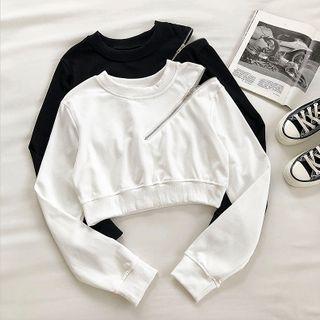 Plain Crewneck Zipper Long-sleeve Sweatshirt