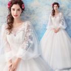 Long-sleeve Embellished A-line Wedding Gown
