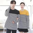 Couple Colored-yoke Striped Pullover