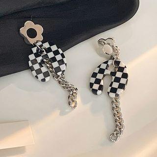 Flower Check Dangle Earring 1 Pair - Flower Check - Black & White - One Size