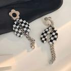 Flower Check Dangle Earring 1 Pair - Flower Check - Black & White - One Size