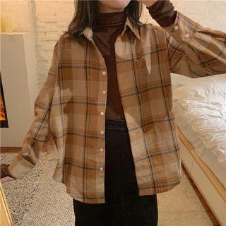 Plaid Shirt / Long-sleeve Mock-turtleneck T-shirt