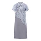 Short-sleeve Floral Asymmetrical Mesh Blouse / Spaghetti-strap A-line Dress