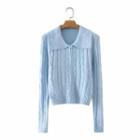 Collared Zip-up Cardigan Light Blue - One Size