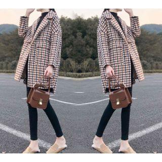 Houndstooth Button Wool Coat