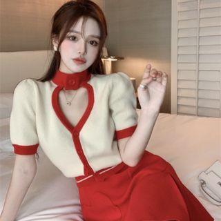 Short-sleeve Cutout Knit Top / Skirt