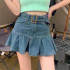High-waist Mini Pleated Denim Skirt
