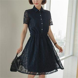 Button-front Laced A-line Dress