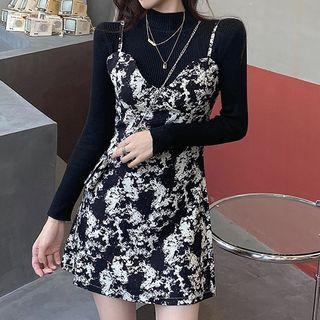 Mock-neck Knit Top / Strappy A-line Dress / Crossbody Bag / Set