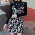 Mock-neck Knit Top / Strappy A-line Dress / Crossbody Bag / Set