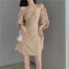 Lantern-sleeve Square Collar Mini Dress