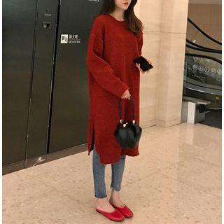 Drop-shoulder Slited Knit Dress