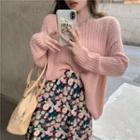 Rib Knit Sweater / Floral Print Midi A-line Skirt