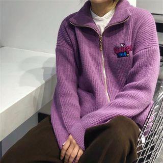Letter Embroidered Long-sleeve Zipped Jacket