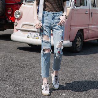 Rip Crop Straight Fit Jeans