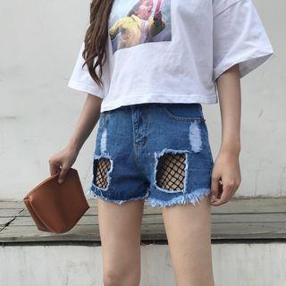 Fishnet Insert Denim Shorts