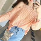 Long-sleeve Cold-shoulder Striped T-shirt
