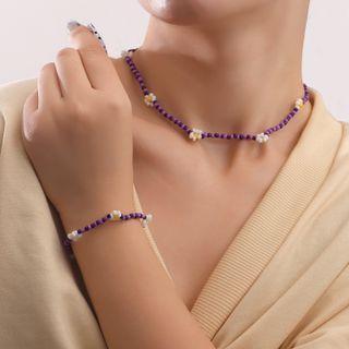 Set: Flower Bead Necklace + Bracelet