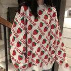 Printed Oversize Sweater Strawberry - White - One Size