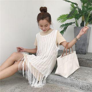 Set: Short-sleeve T-shirt + Fringed Lace Dress