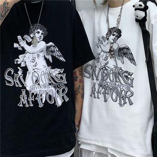 Couple Matching Angel Print Short-sleeve T-shirt