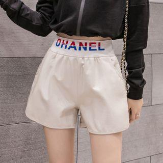 Faux Leather Lettering Shorts
