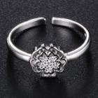 Rhinestone Clover Open Ring T109 - Silver - One Size