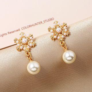 Snowflake Faux Pearl Alloy Dangle Earring
