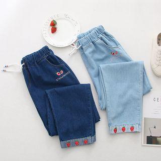 Embroidered Strawberry Jeans